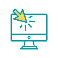 Icon of arrow pointing at computer monitor.