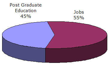 Pie chart showing: 55% Employed, 45% Post-graduate education