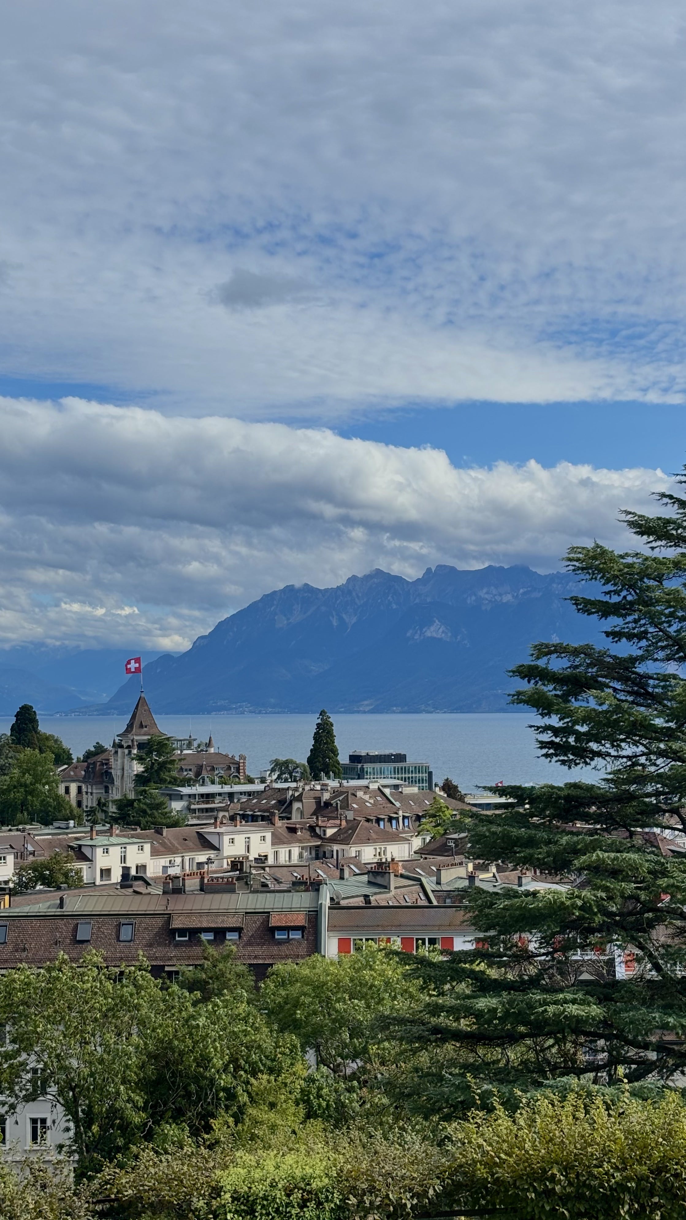 A view of Lac Léman from Lausanne, where Julian lived, with the French Alps in the distance, the same lake bordering Julian's university campus.
