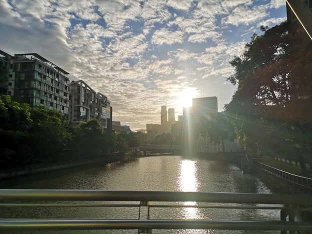 A beautiful view from my one-day quarantine hotel, surrounded by scenic bike paths, charming cafés, and peaceful riverside streets.