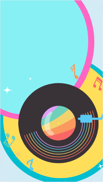 Illustration of a record spinning with pride colours and music notes.