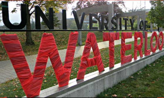 University of Waterloo sign in red