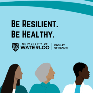 Three cartoon women illustration of the Health Faculty's Women's Health Panel, titled Be resilient. Be healthy.