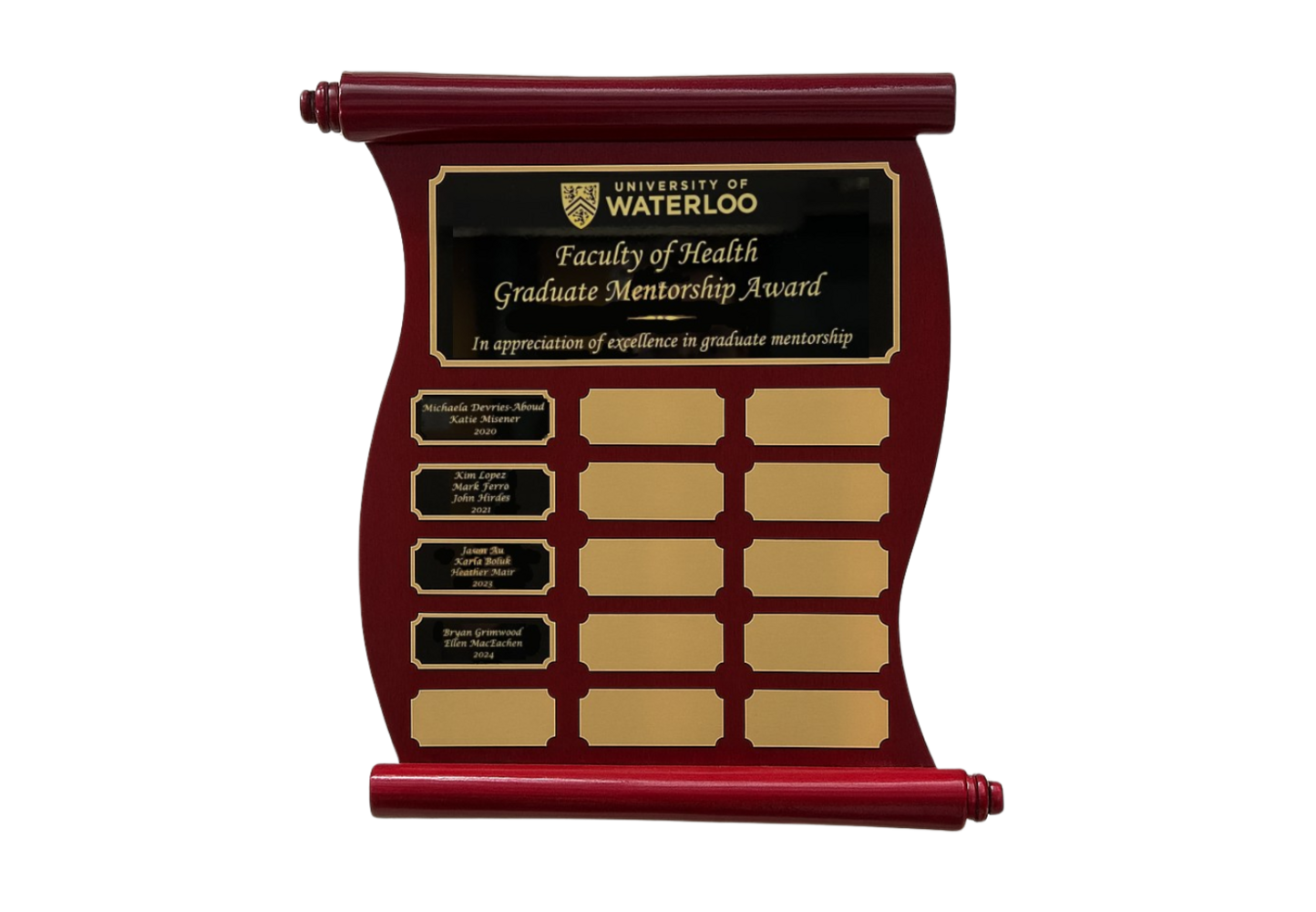 faculty of health graduate mentorship award plaque