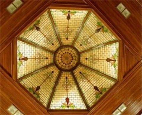 Stained glass dome on the ceiling.