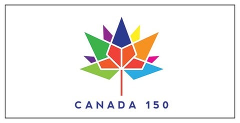 Canada 150 anniversary logo with maple leaf 