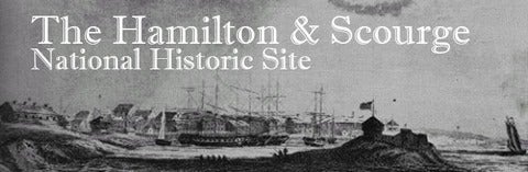 An illustration of ships coming to shore, written, The Hamilton & Scourge National Historic Site