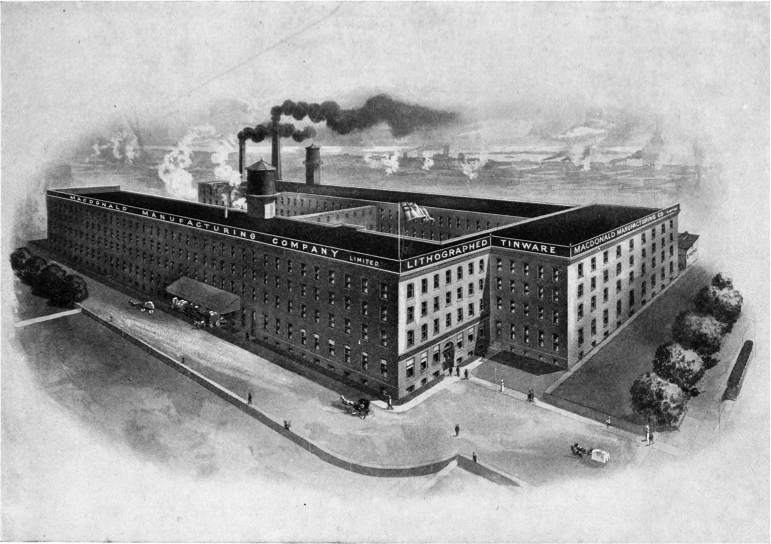 An illustration of the Macdonald Manufacturing Company, a large industrial building