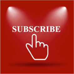 An image of a hand pointing to the word "subscribe", white text, red background