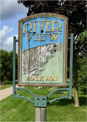 A sign displaying the Riverview Walkway