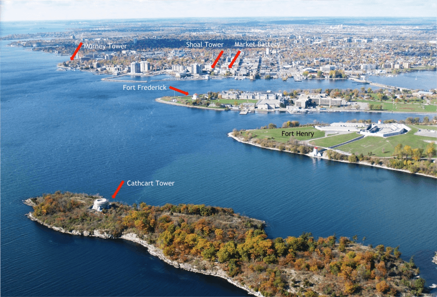 The coast of Kingston, Ontario showing the land surrouned by lake
