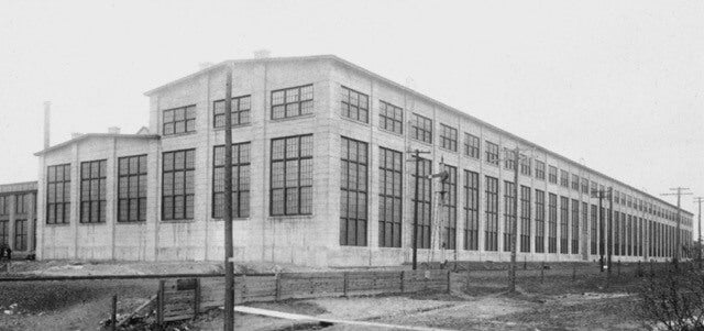 An old photo of the mammoth 1907 Shops building 