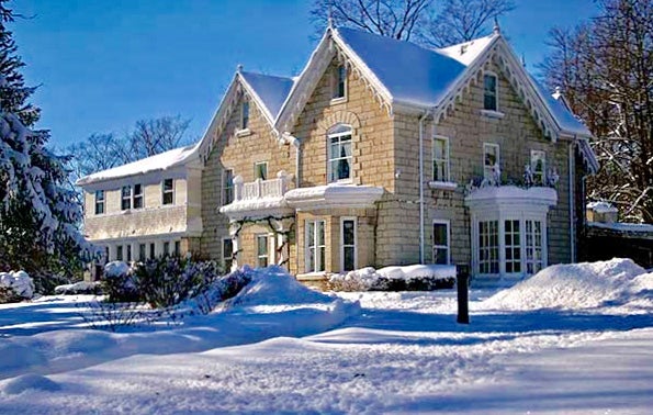 A historic Inn building in the wintertime, St Mary's, Ontario