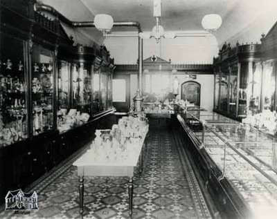 The inside of Andrews Jeweller store in the old days.