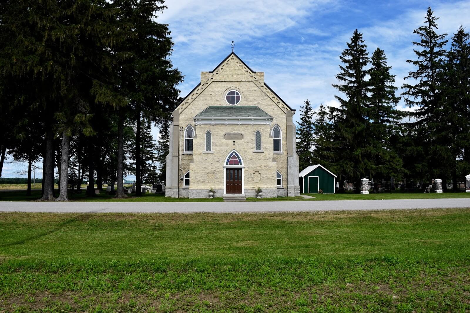 A small, quaint church on the countryside.