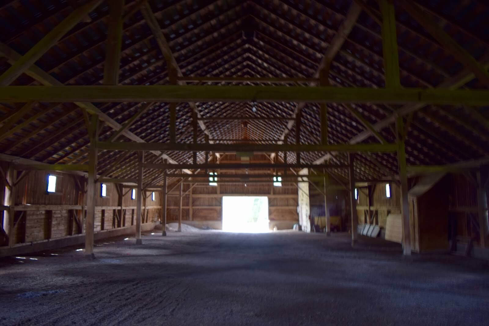 The inside of a buggy barn.
