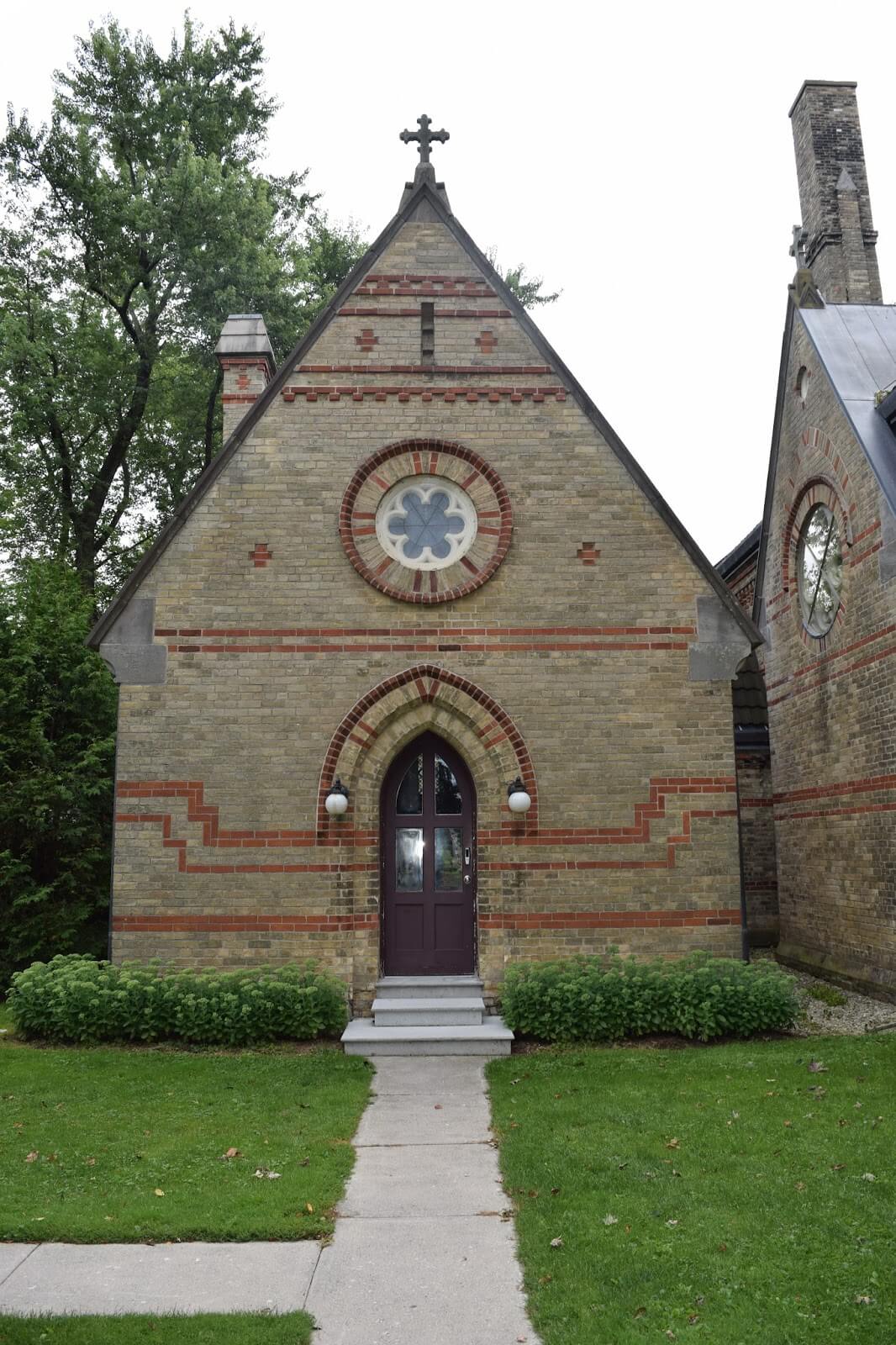 Church made from light brown bricks.