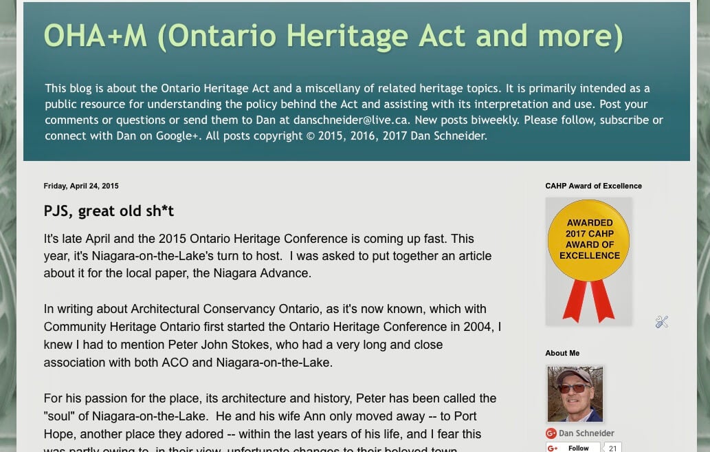 An image of the OHA+M Blog post; a tribute to Peter Stokes
