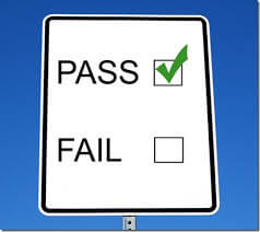 An image of a sign prociding the options 'pass' or 'fail' with the 'pass' option checked off
