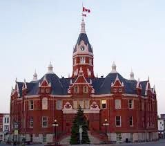 A front view of the Stratford City Hall building