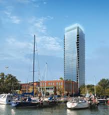 A rendering of a new condo tower on the port.