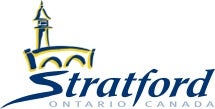 Logo for Stratford Ontario with a design of a bridge and tower and reads "Stratford Ontario Canada"