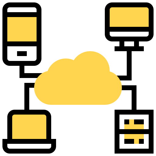 Illustration of a cloud connected to various electronic devices