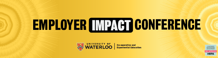 Yellow Image with text saying employer impact conference
