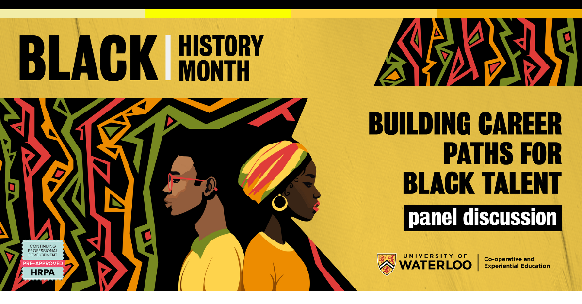 African inspired design. Text says Black history month panel discussion - Building career paths for black talent.