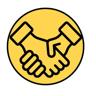 Illustration of a handshake showing partnership on bright yellow background