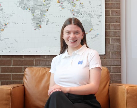 Emma Chalupka, Faculty of Engineering co-op student sitting in a camera pose