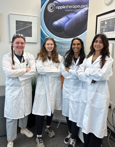 Group of four Waterloo co-op students during their work term at Ripple Therapeutics