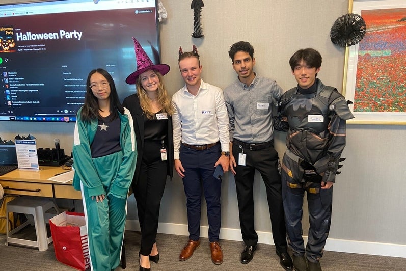 Group of co-op students at OMERS dressed up for halloween