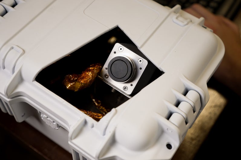 Interior of the camera box used for balloon launch missions 