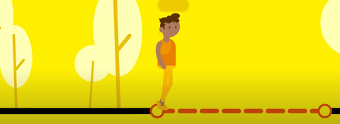 Illustration of a student walking along a path