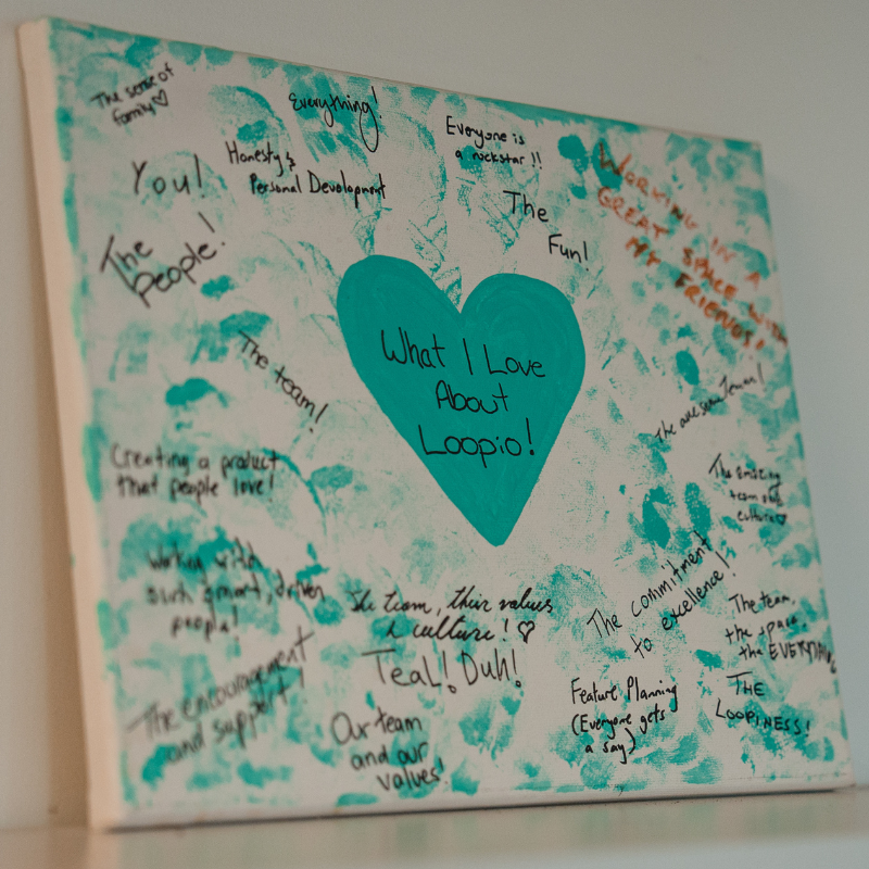 Canvas board with notes from Loopio employees describing why they love about Loopio