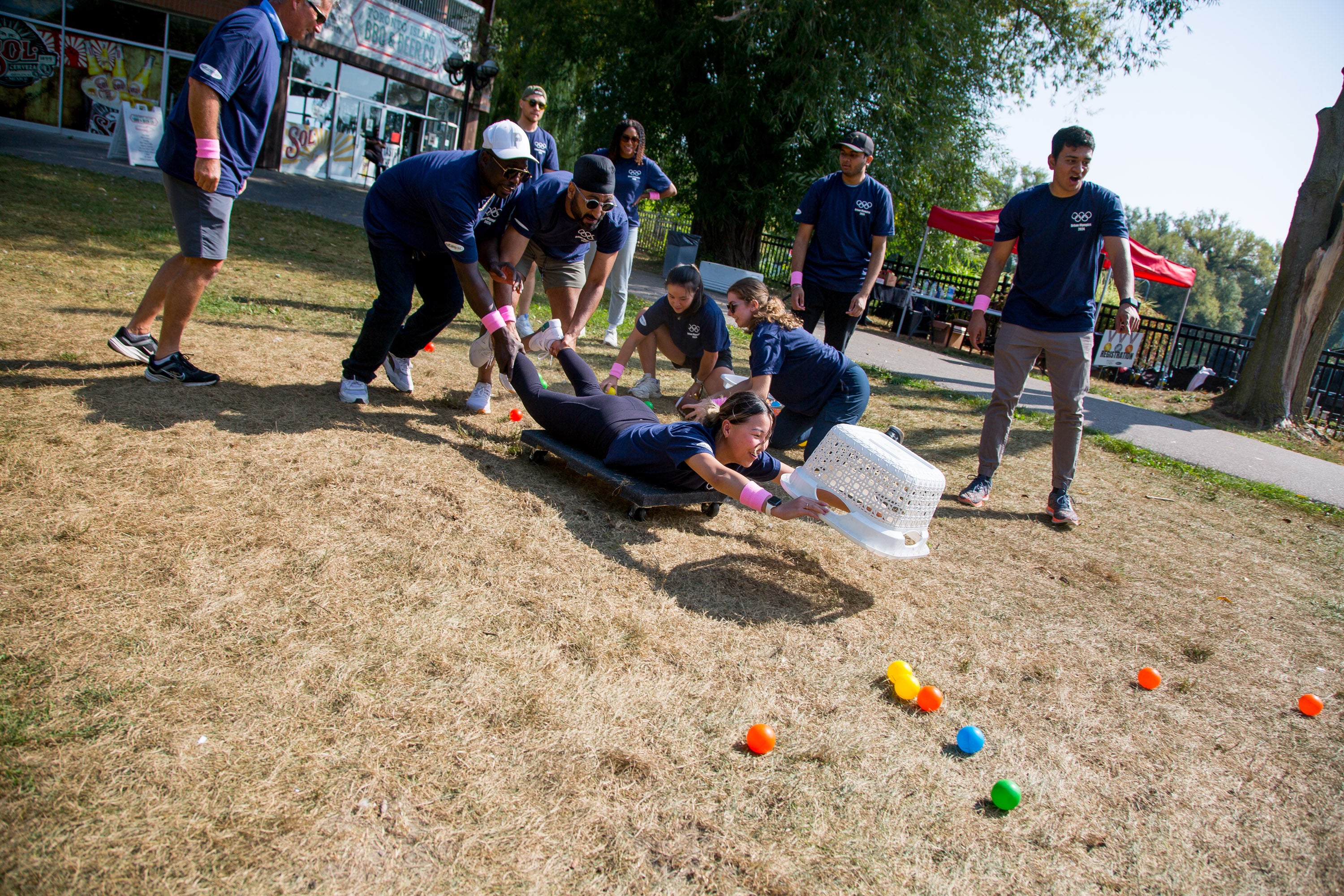 Students participate in a team building activity outdoor