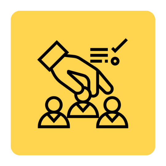 Icon of a hand selecting a person from a group of people representing the recruitment process