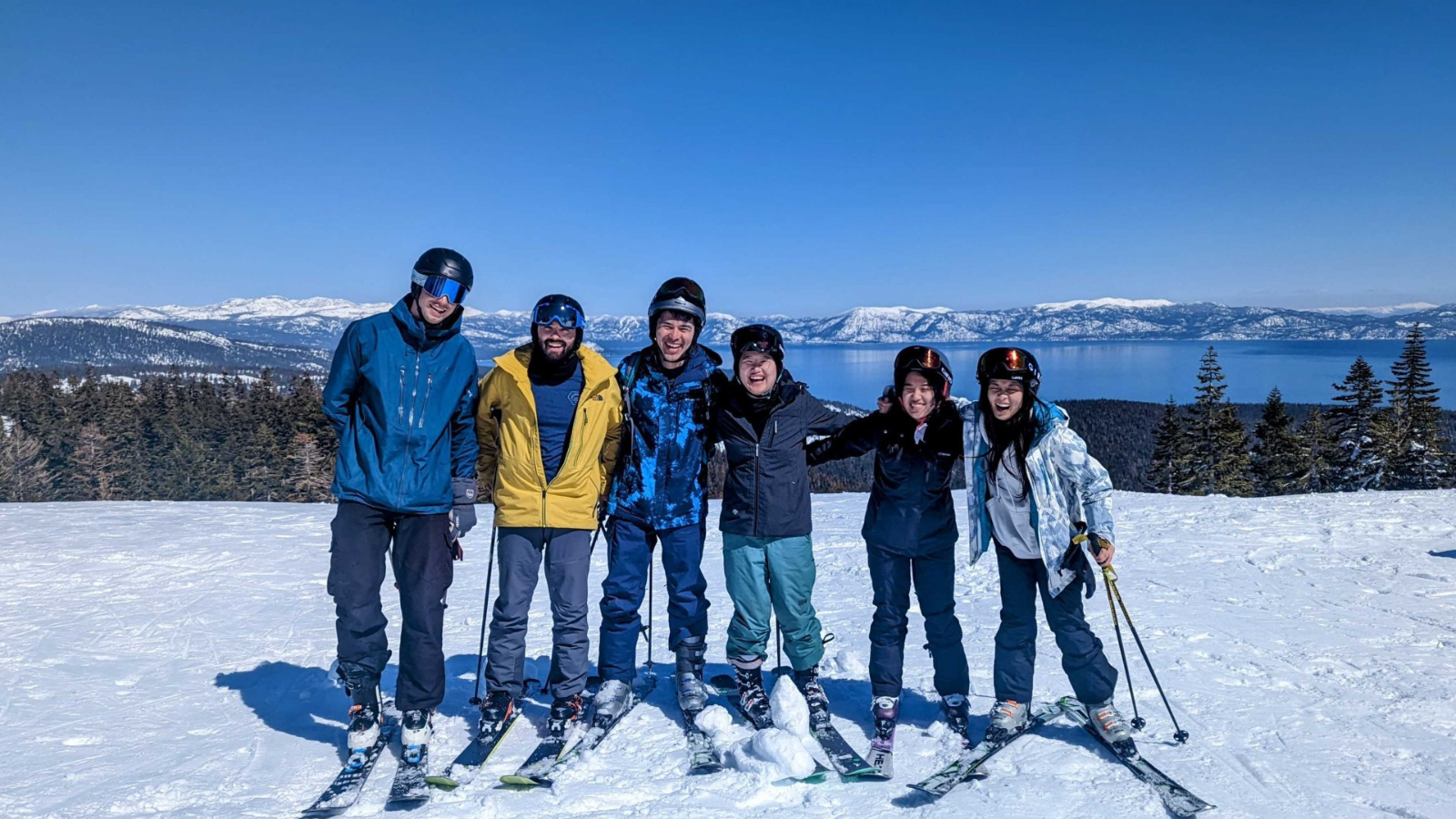 Group photo of Medra staff and Waterloo co-op students on a ski trip