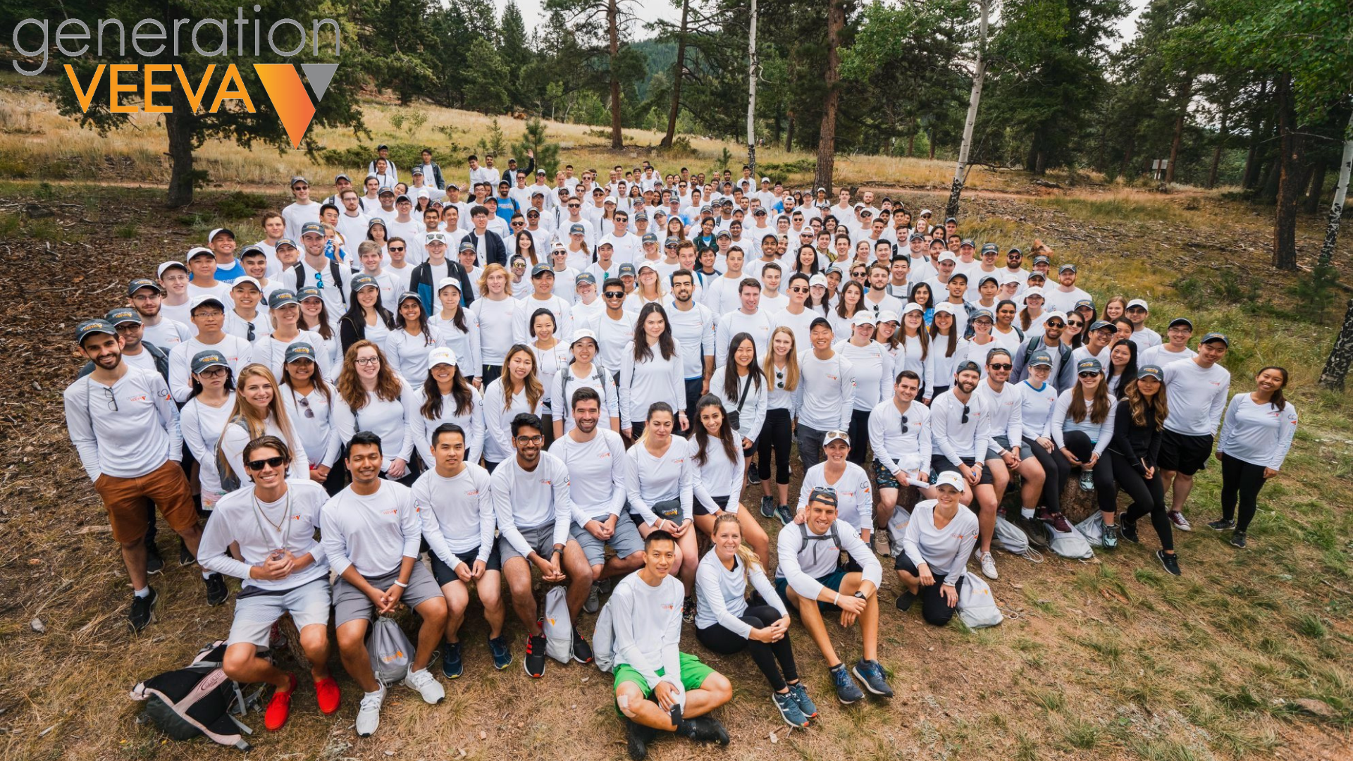Group shot of Veeva employees and co-op students at a retreat