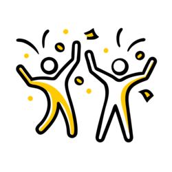 Two figures celebrating icon