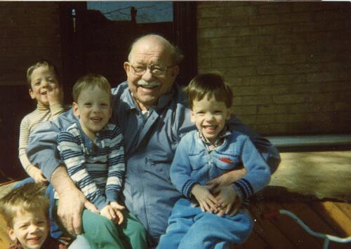 Gerry Keelan pictured with four young grandsons in the 1980s.