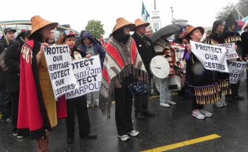 Musqueam First Nation protesting for the preservation of the ancient Marpole Village burial site