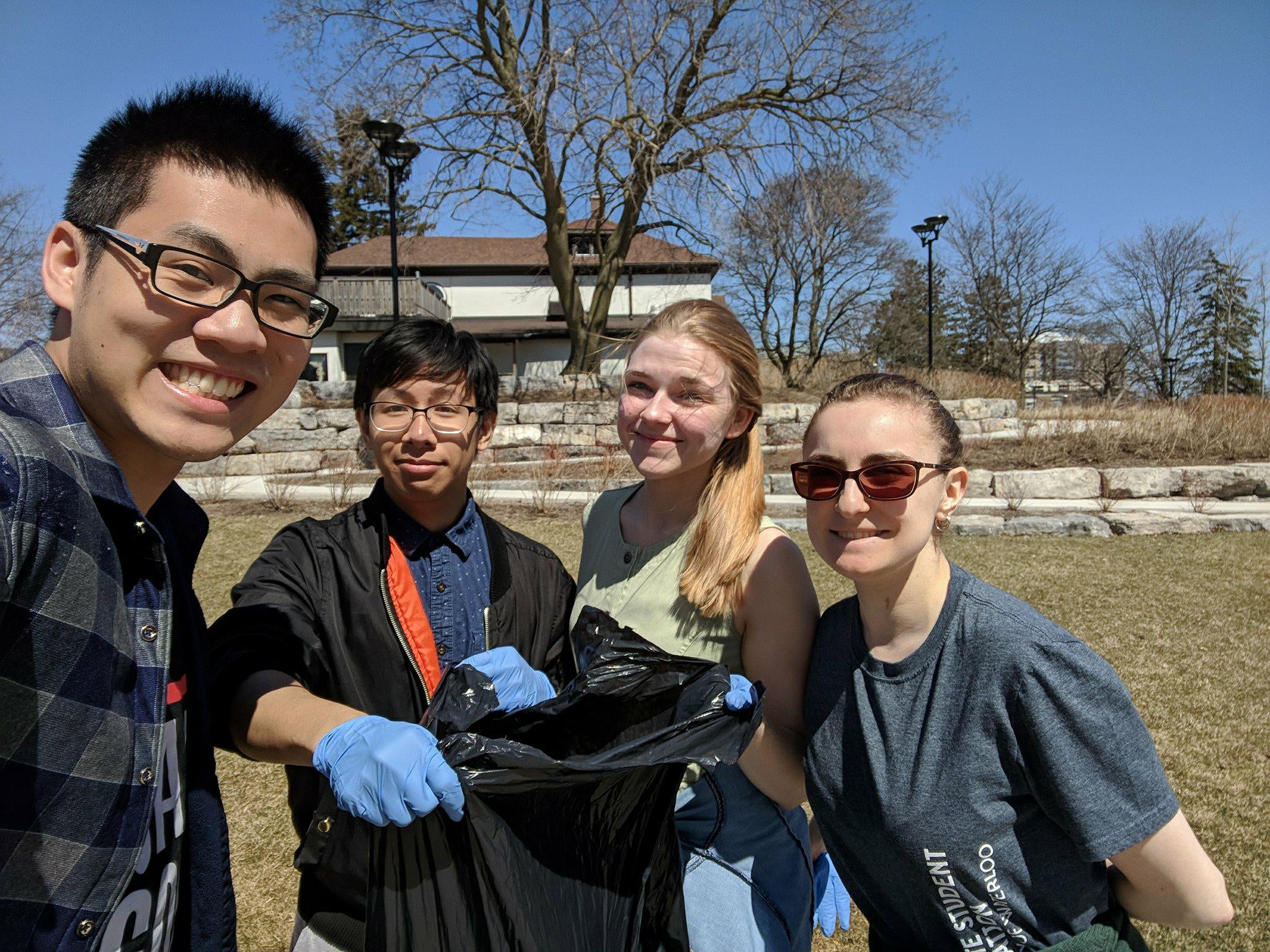 The team picking up garbage on earth day