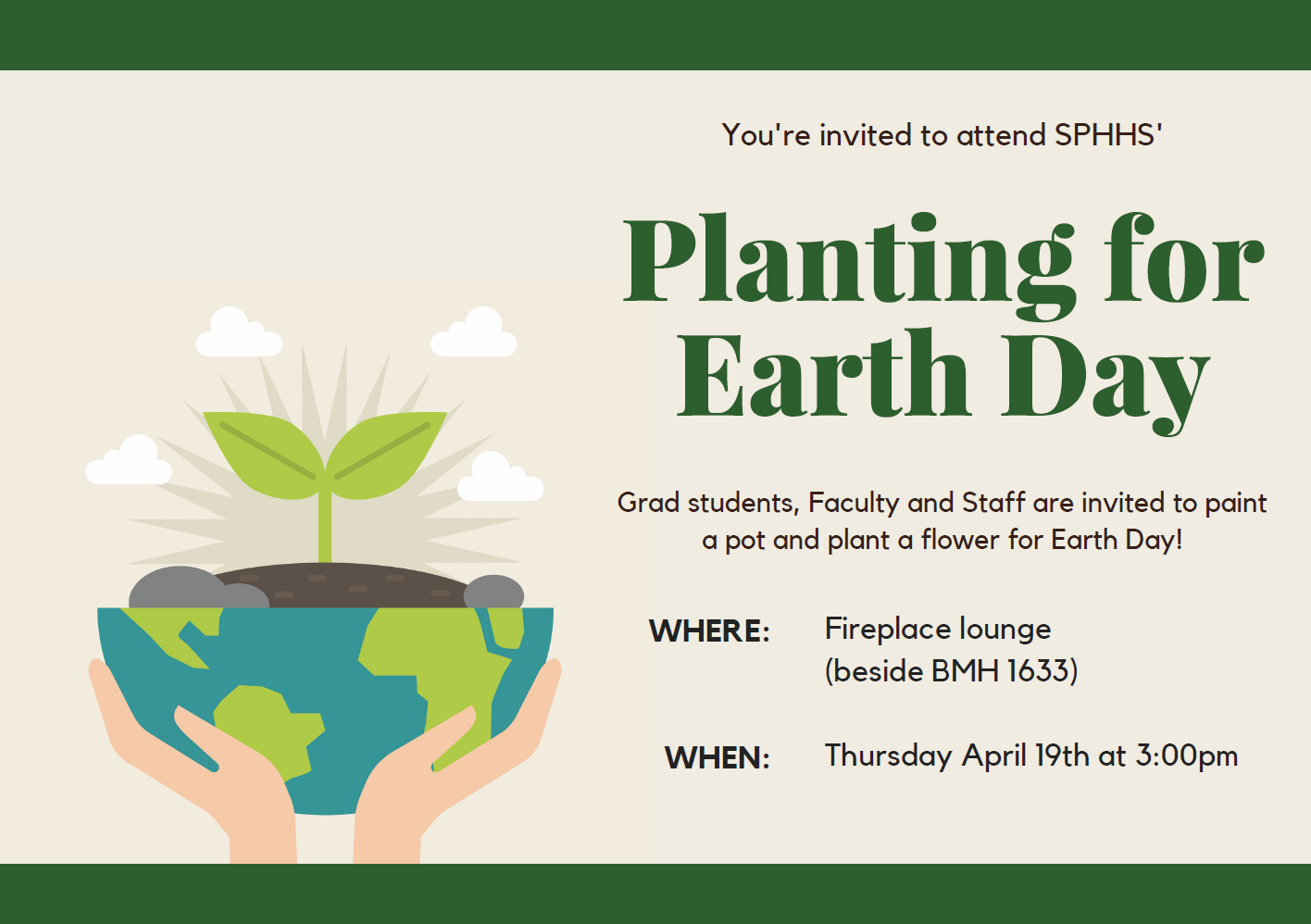 Poster for the Earth Day event with the time and place