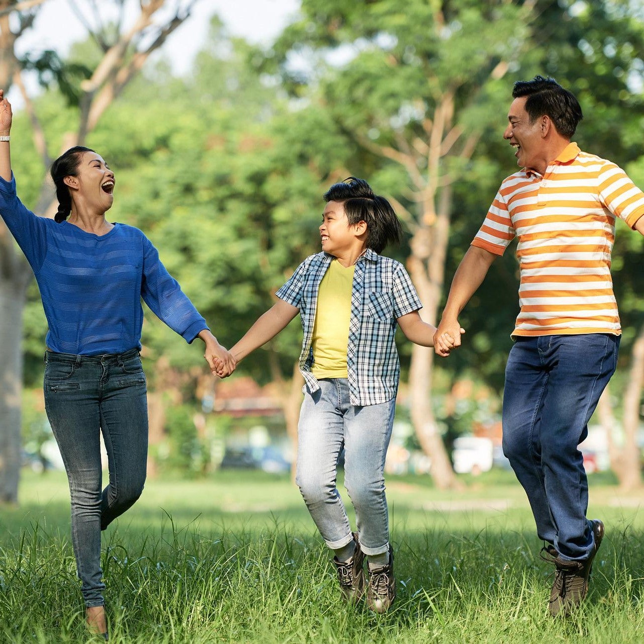 Family walking in a park