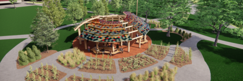 A rendering of the outdoor gathering space
