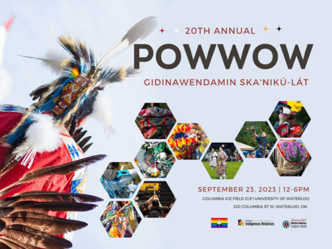 Poster with details for a Pow Wow with images of First Nations people in traditional regalia