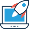 Rocket ship in front of laptop screen