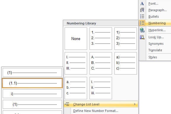 Change list level options